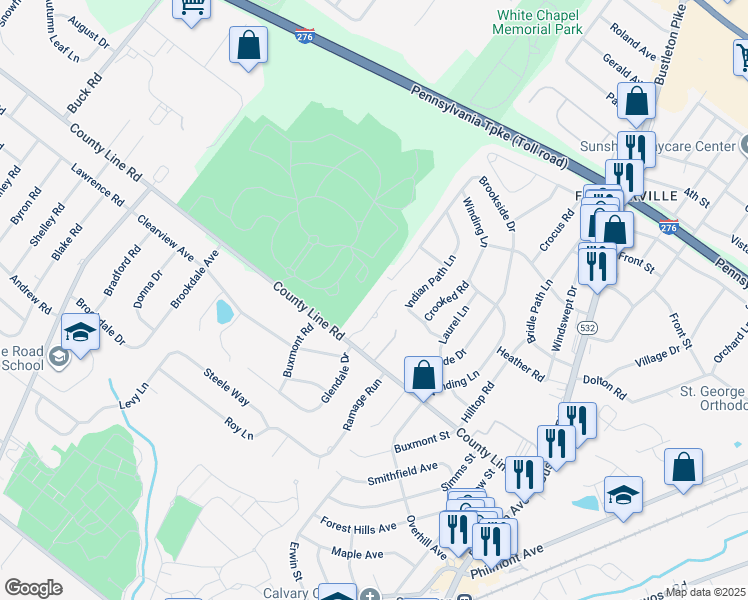 map of restaurants, bars, coffee shops, grocery stores, and more near 22 Lawson Drive in Bucks County
