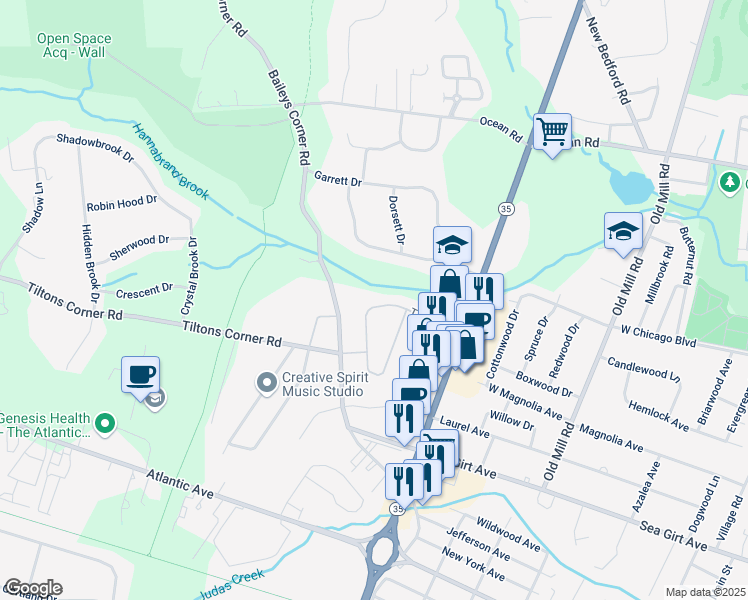 map of restaurants, bars, coffee shops, grocery stores, and more near 171 Tarpon Drive in Sea Girt