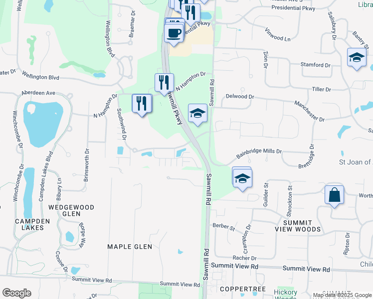 map of restaurants, bars, coffee shops, grocery stores, and more near 4230 Emerald Lakes Boulevard in Powell