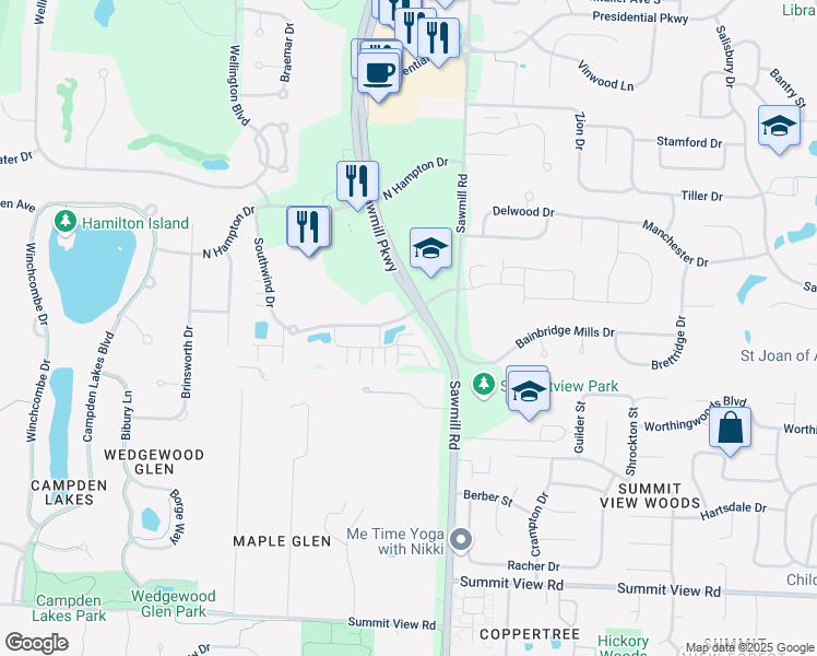 map of restaurants, bars, coffee shops, grocery stores, and more near 4230 Emerald Lakes Boulevard in Powell