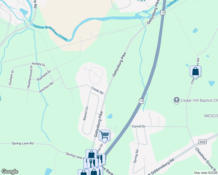 map of restaurants, bars, coffee shops, grocery stores, and more near 1185 Gettysburg Pike in Dillsburg