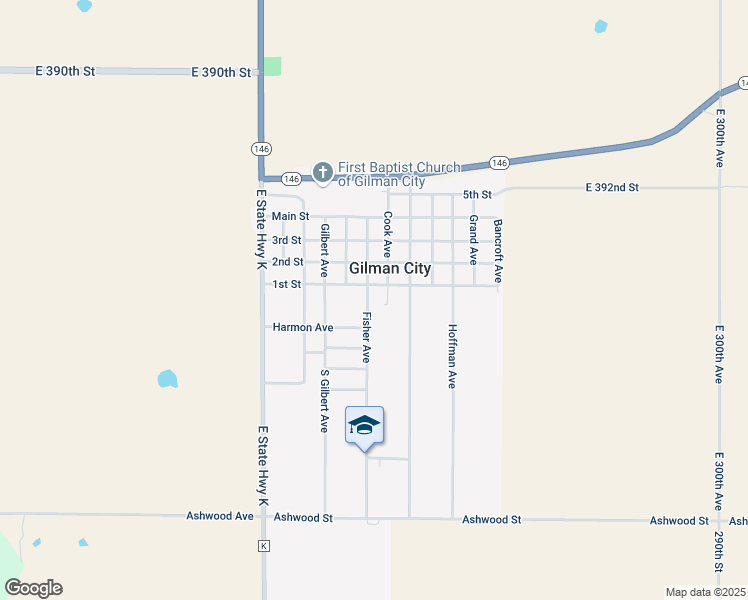 map of restaurants, bars, coffee shops, grocery stores, and more near 105-109 Fisher Avenue in Gilman City