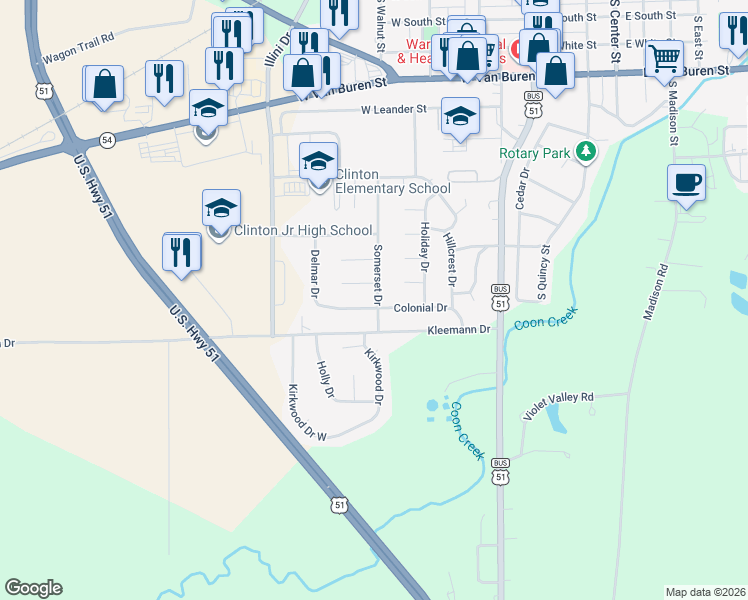 map of restaurants, bars, coffee shops, grocery stores, and more near 75 Somerset Drive in Clinton