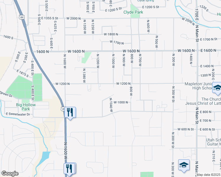map of restaurants, bars, coffee shops, grocery stores, and more near 981 West 1050 North in Mapleton