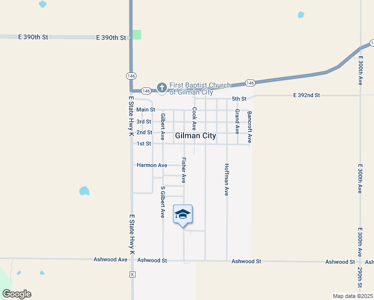 map of restaurants, bars, coffee shops, grocery stores, and more near 105 Fisher Avenue in Gilman City