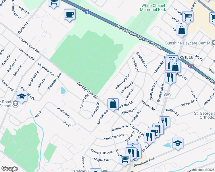 map of restaurants, bars, coffee shops, grocery stores, and more near 26 Lawson Drive in Bucks County