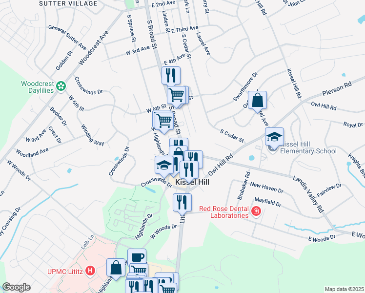map of restaurants, bars, coffee shops, grocery stores, and more near 425 Lititz Pike in Lititz