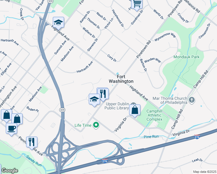 map of restaurants, bars, coffee shops, grocery stores, and more near 550 Pinetown Road in Fort Washington