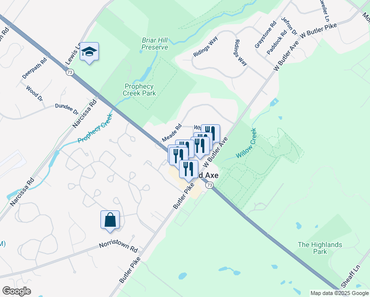 map of restaurants, bars, coffee shops, grocery stores, and more near 849 Ivy Road in Ambler