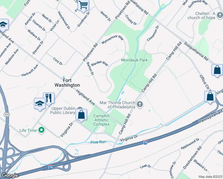 map of restaurants, bars, coffee shops, grocery stores, and more near 1471 Barton Drive in Fort Washington