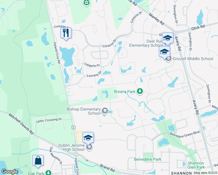 map of restaurants, bars, coffee shops, grocery stores, and more near 7054 Firenza Place in Dublin