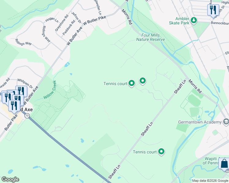 map of restaurants, bars, coffee shops, grocery stores, and more near 7135 Sheaff Lane in Fort Washington
