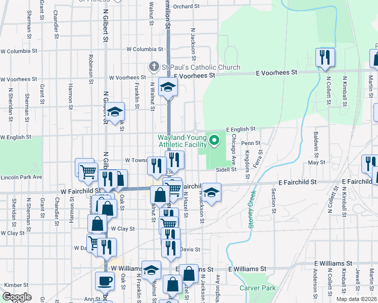 map of restaurants, bars, coffee shops, grocery stores, and more near 939 North Hazel Street in Danville