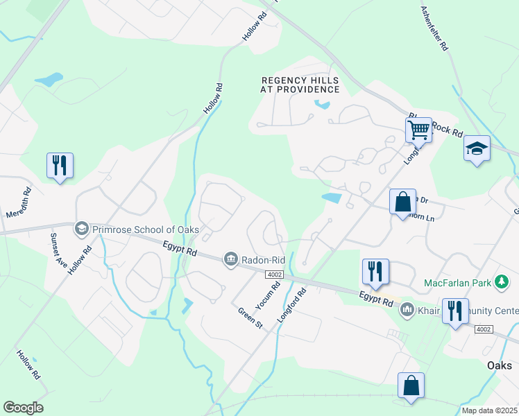 map of restaurants, bars, coffee shops, grocery stores, and more near 204 Hudson Drive in Phoenixville