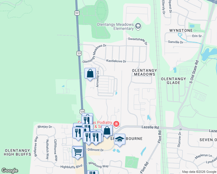 map of restaurants, bars, coffee shops, grocery stores, and more near 133 Holly Hock Lane in Lewis Center