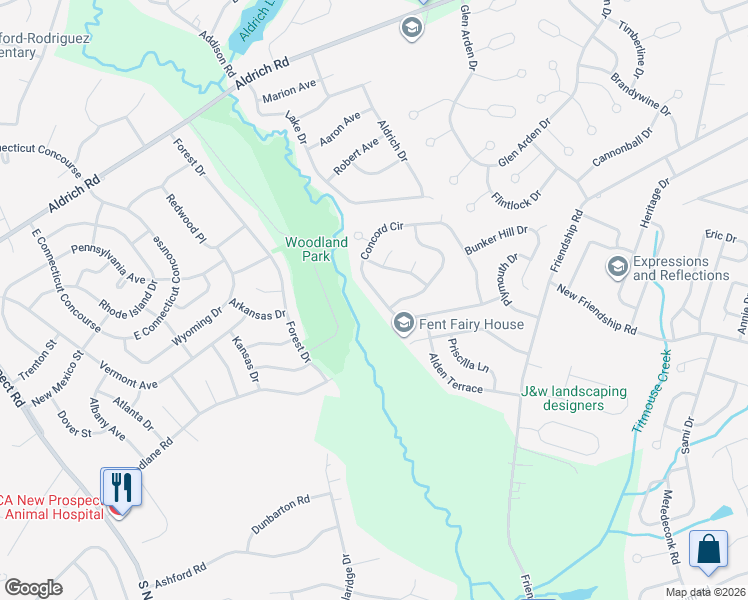 map of restaurants, bars, coffee shops, grocery stores, and more near 42 Concord Circle in Howell Township