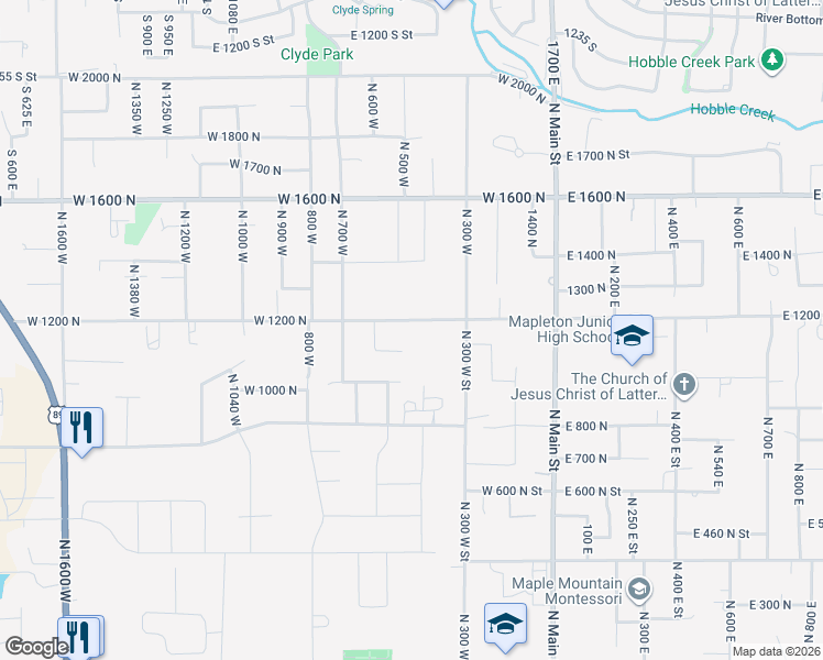 map of restaurants, bars, coffee shops, grocery stores, and more near 469 West 1200 North in Mapleton