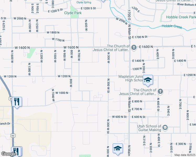 map of restaurants, bars, coffee shops, grocery stores, and more near 443 West 1200 North in Mapleton
