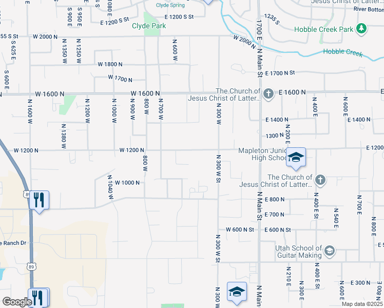map of restaurants, bars, coffee shops, grocery stores, and more near 487 West 1200 North in Mapleton