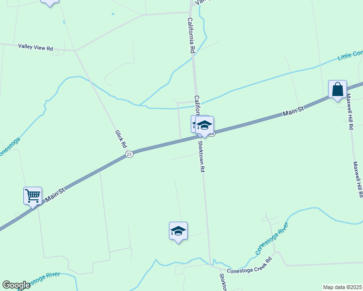 map of restaurants, bars, coffee shops, grocery stores, and more near 2400 Main Street in Narvon