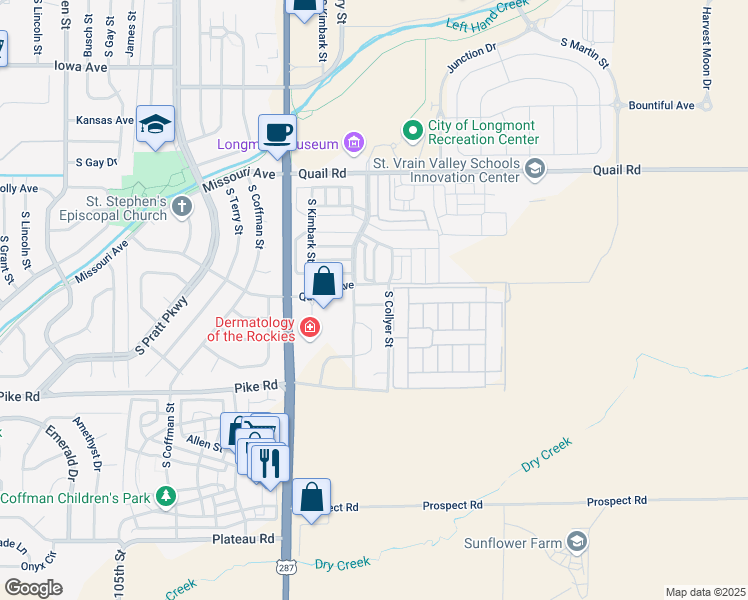 map of restaurants, bars, coffee shops, grocery stores, and more near 321 Quebec Avenue in Longmont