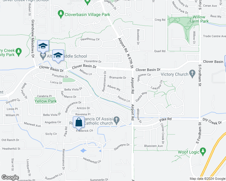 map of restaurants, bars, coffee shops, grocery stores, and more near 1560 Venice Lane in Longmont