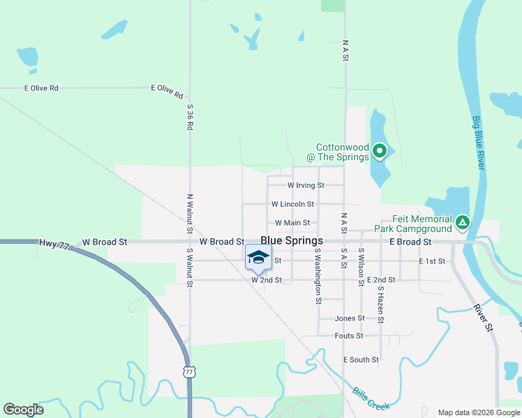 map of restaurants, bars, coffee shops, grocery stores, and more near 408 West Lincoln Street in Blue Springs