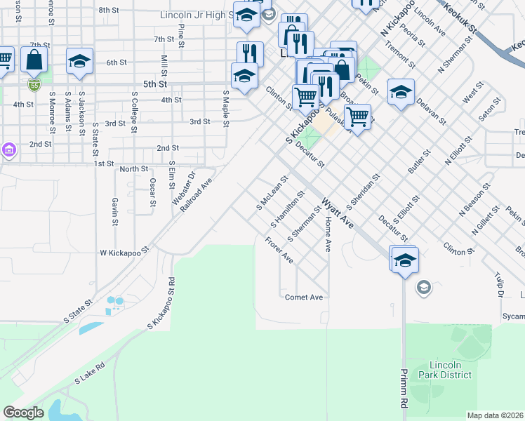 map of restaurants, bars, coffee shops, grocery stores, and more near 201 Williamette Avenue in Lincoln