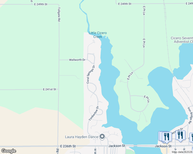 map of restaurants, bars, coffee shops, grocery stores, and more near 1125 Coral Springs Drive in Cicero
