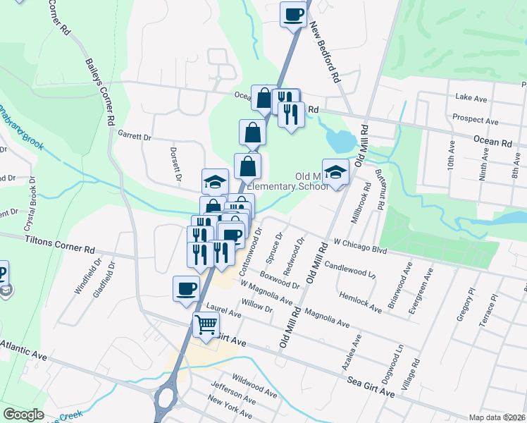 map of restaurants, bars, coffee shops, grocery stores, and more near in Sea Girt