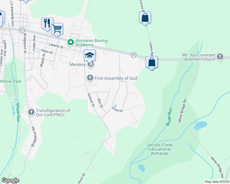map of restaurants, bars, coffee shops, grocery stores, and more near 159 Mellingertown Road in Mount Pleasant