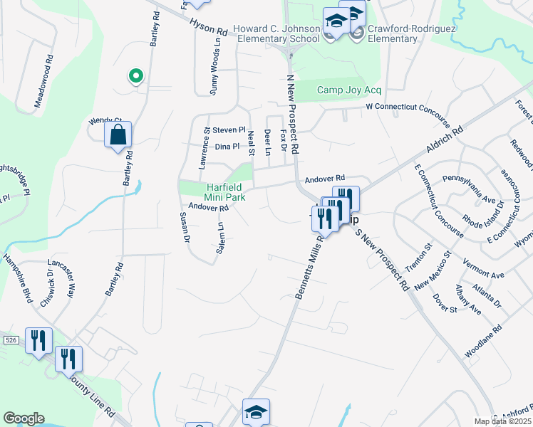 map of restaurants, bars, coffee shops, grocery stores, and more near 5 Hampton Drive in Jackson Township