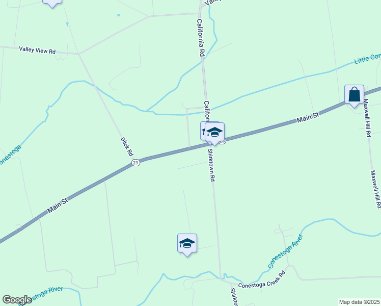 map of restaurants, bars, coffee shops, grocery stores, and more near 2400 Main Street in Narvon