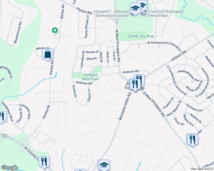 map of restaurants, bars, coffee shops, grocery stores, and more near 5 Hampton Drive in Jackson Township