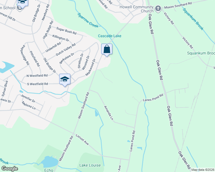 map of restaurants, bars, coffee shops, grocery stores, and more near 1382 Maxim Southard Road in Howell