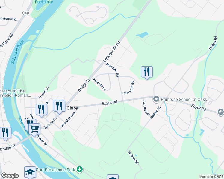 map of restaurants, bars, coffee shops, grocery stores, and more near 221 Amanda Lane in Mont Clare