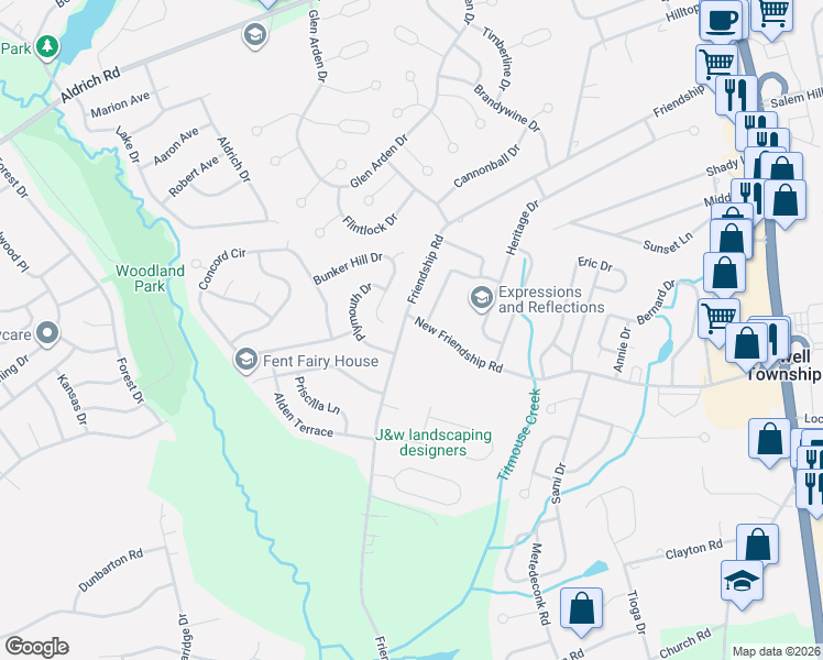 map of restaurants, bars, coffee shops, grocery stores, and more near 1 New Friendship Road in Howell Township