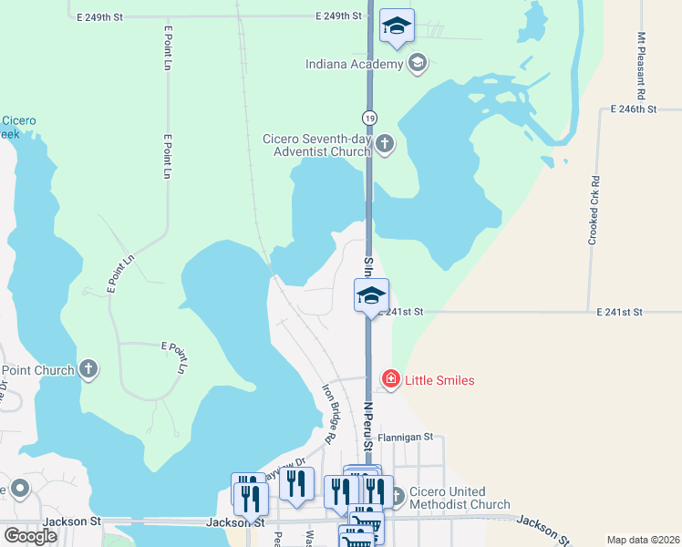 map of restaurants, bars, coffee shops, grocery stores, and more near 129 Bayshore Drive in Cicero