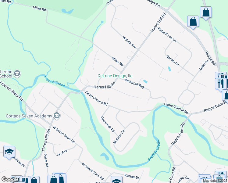 map of restaurants, bars, coffee shops, grocery stores, and more near 166 Silver Springs Road in Phoenixville