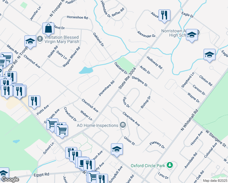 map of restaurants, bars, coffee shops, grocery stores, and more near 139 Burnside Avenue in Norristown