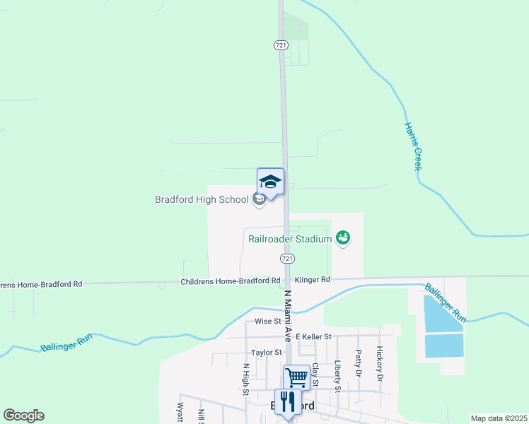 map of restaurants, bars, coffee shops, grocery stores, and more near 750 Railroad Ave in Bradford