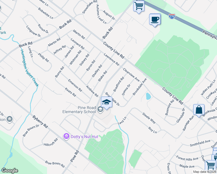 map of restaurants, bars, coffee shops, grocery stores, and more near 3885 Pine Road in Montgomery County