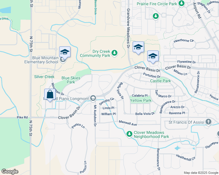 map of restaurants, bars, coffee shops, grocery stores, and more near 4951 Eagan Circle in Longmont