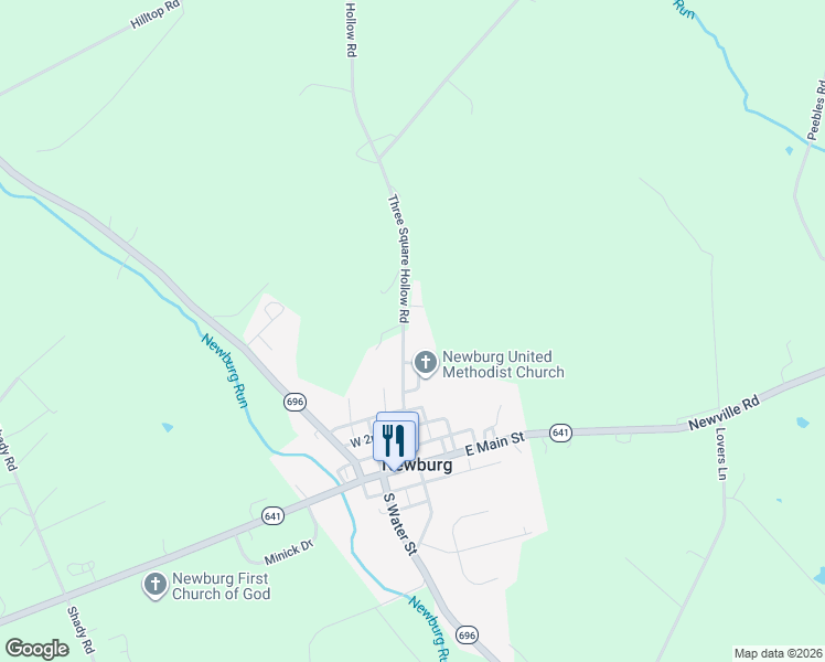 map of restaurants, bars, coffee shops, grocery stores, and more near 221 Three Square Hollow Road in Newburg