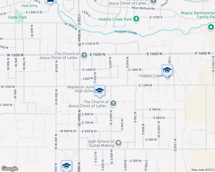 map of restaurants, bars, coffee shops, grocery stores, and more near 362 East 1200 North in Mapleton