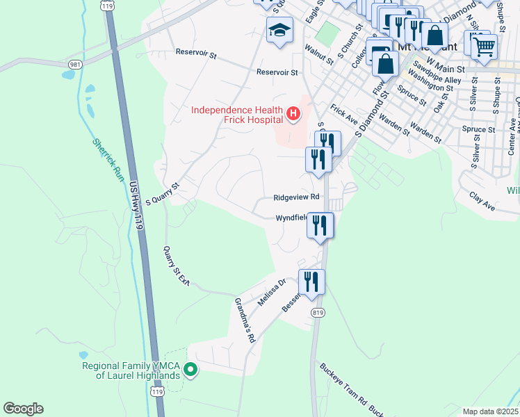 map of restaurants, bars, coffee shops, grocery stores, and more near 579 Ridgeview Road in Mount Pleasant