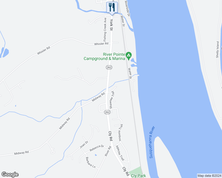 map of restaurants, bars, coffee shops, grocery stores, and more near 5 Cherokee Trail in York Haven