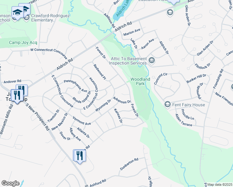 map of restaurants, bars, coffee shops, grocery stores, and more near 11 Wyoming Drive in Jackson Township