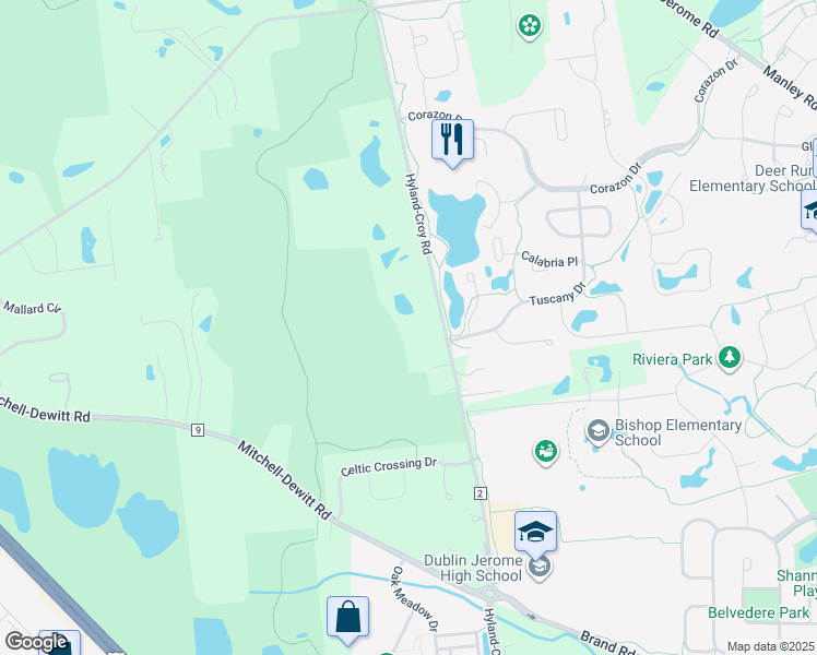map of restaurants, bars, coffee shops, grocery stores, and more near 8789 Hyland-Croy Road in Plain City