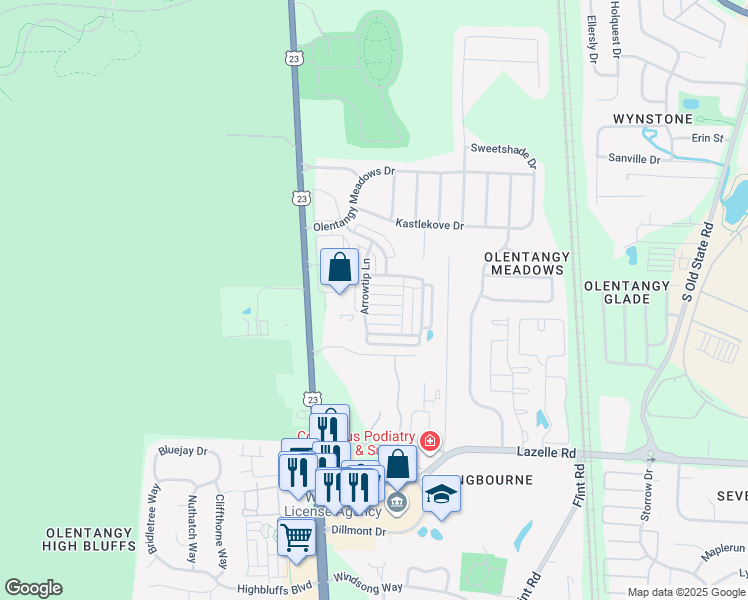 map of restaurants, bars, coffee shops, grocery stores, and more near 103 Purple Leaf Lane in Lewis Center